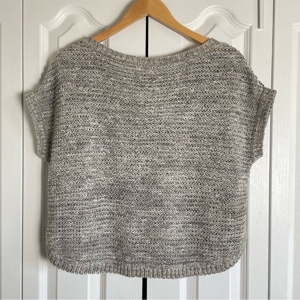 Eileen Fisher Crochet Open Knit Top Women’s M Petite Cap Short Sleeve Cotton EUC - Picture 3 of 13